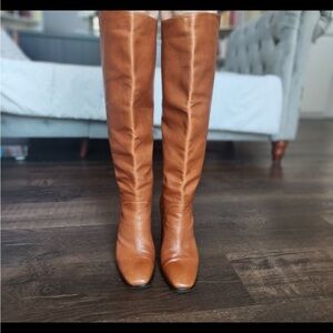 Michel Perry orange brown leather boots shoes size 38 EU